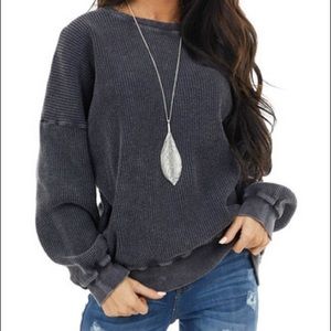 NEW Vintage Charcoal Textured Pullover with Bubble Sleeves